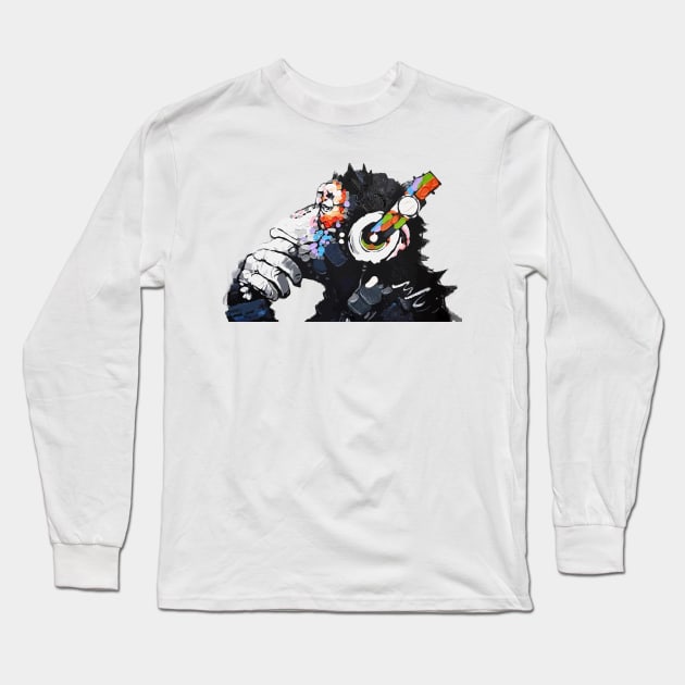 Banksy Music Monkey Long Sleeve T-Shirt by PopGraphics